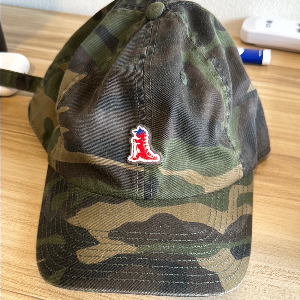 Green and Red Camouflage Hat with Red Logo